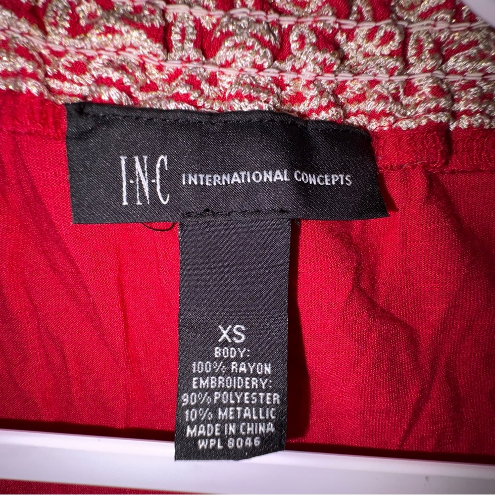 INC International Concepts Red Boho Embroidered Top - Picture 7 of 8